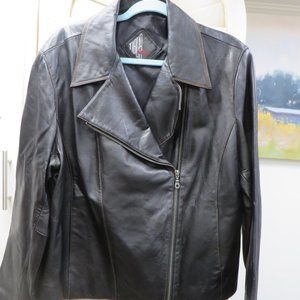 TIBOA Black  Real Leather Motorcycle-Style Jacket XL